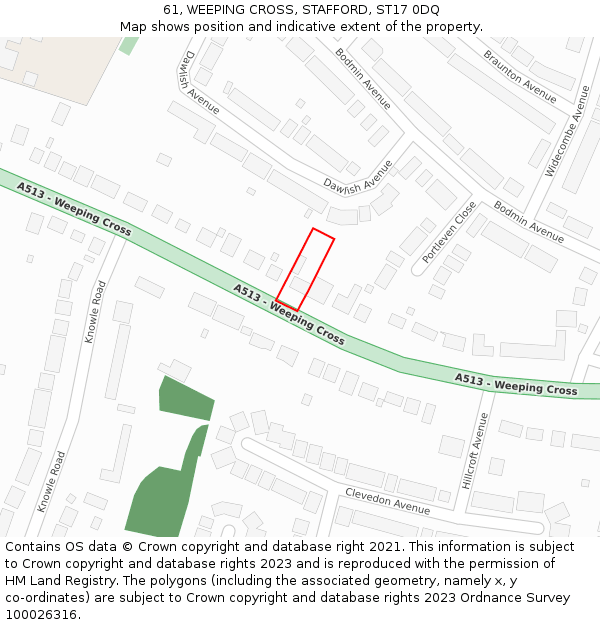 61, WEEPING CROSS, STAFFORD, ST17 0DQ: Location map and indicative extent of plot