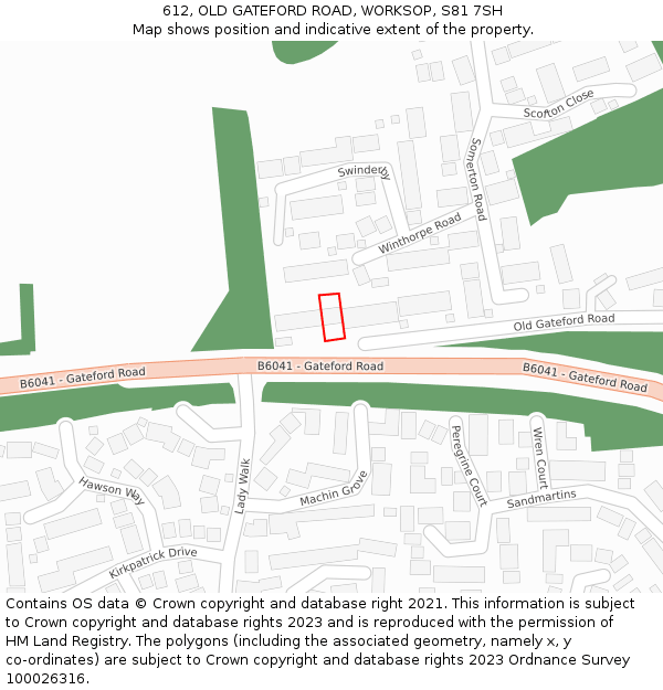 612, OLD GATEFORD ROAD, WORKSOP, S81 7SH: Location map and indicative extent of plot