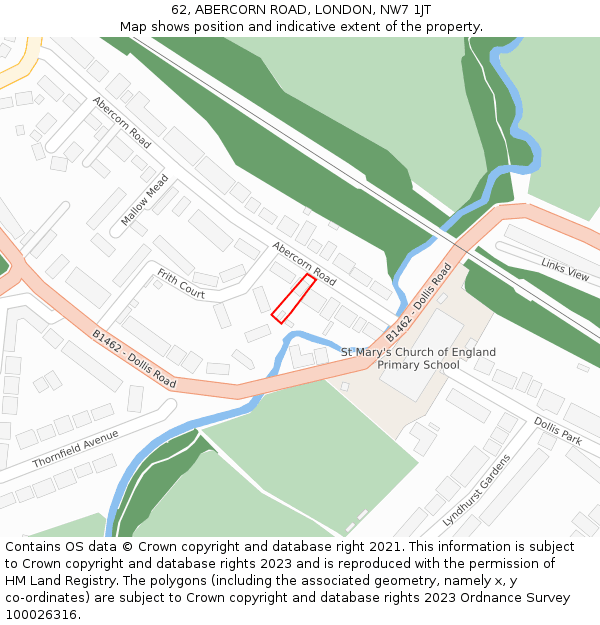 62, ABERCORN ROAD, LONDON, NW7 1JT: Location map and indicative extent of plot