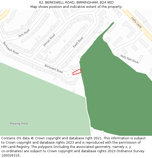 62, BERKSWELL ROAD, BIRMINGHAM, B24 9ED: Location map and indicative extent of plot