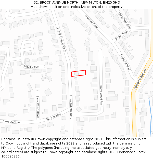 62, BROOK AVENUE NORTH, NEW MILTON, BH25 5HQ: Location map and indicative extent of plot