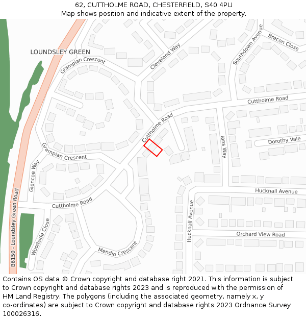 62, CUTTHOLME ROAD, CHESTERFIELD, S40 4PU: Location map and indicative extent of plot