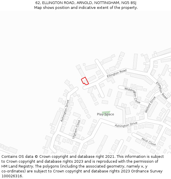 62, ELLINGTON ROAD, ARNOLD, NOTTINGHAM, NG5 8SJ: Location map and indicative extent of plot