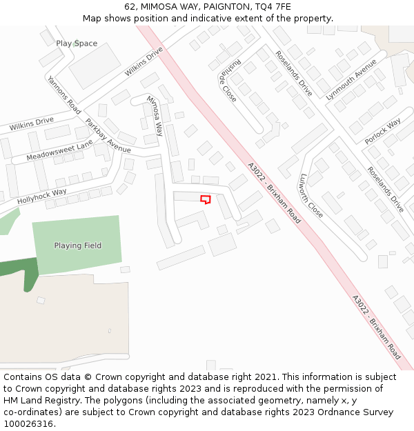 62, MIMOSA WAY, PAIGNTON, TQ4 7FE: Location map and indicative extent of plot