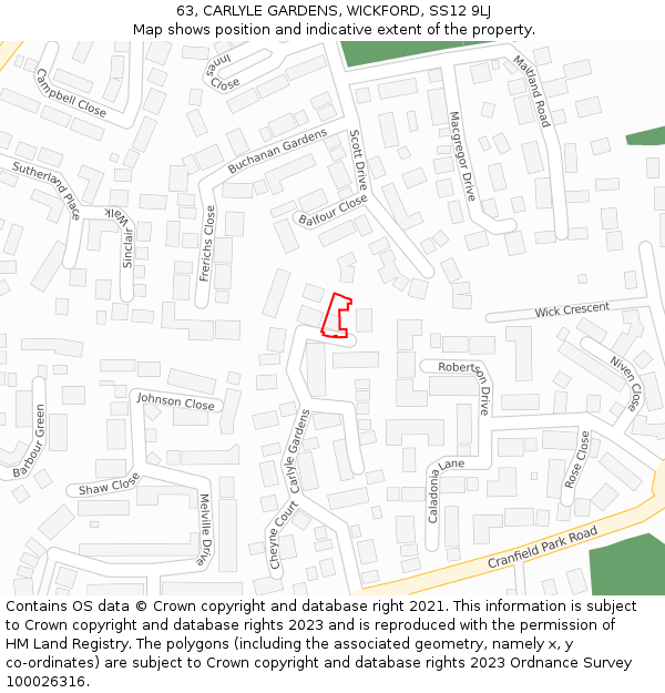 63, CARLYLE GARDENS, WICKFORD, SS12 9LJ: Location map and indicative extent of plot