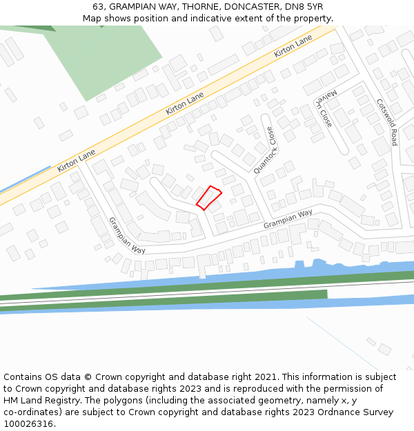 63, GRAMPIAN WAY, THORNE, DONCASTER, DN8 5YR: Location map and indicative extent of plot