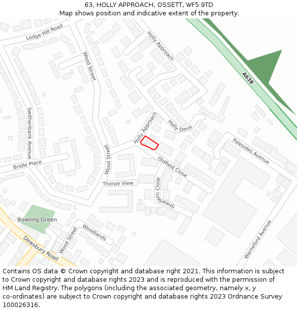 63, HOLLY APPROACH, OSSETT, WF5 9TD: Location map and indicative extent of plot