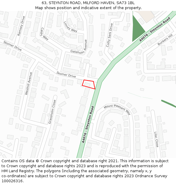 63, STEYNTON ROAD, MILFORD HAVEN, SA73 1BL: Location map and indicative extent of plot