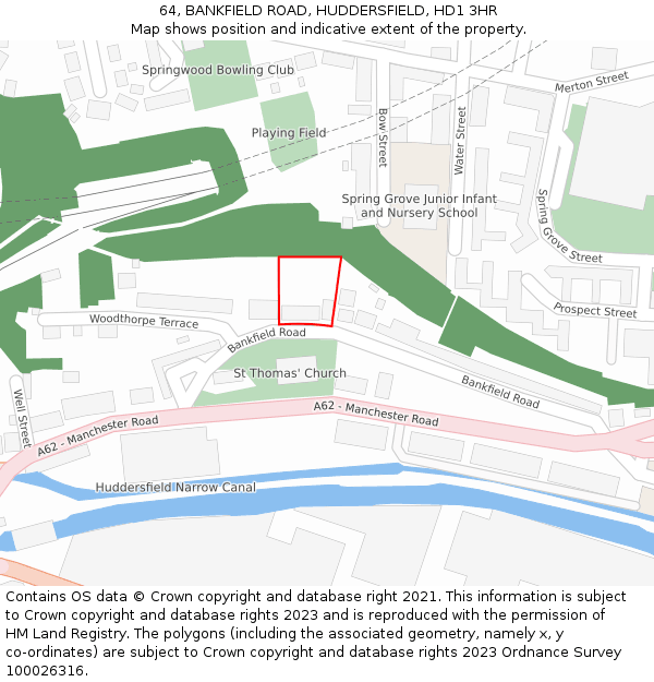 64, BANKFIELD ROAD, HUDDERSFIELD, HD1 3HR: Location map and indicative extent of plot