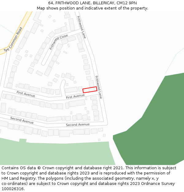 64, FRITHWOOD LANE, BILLERICAY, CM12 9PN: Location map and indicative extent of plot