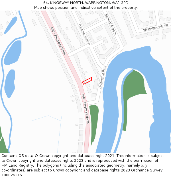 64, KINGSWAY NORTH, WARRINGTON, WA1 3PD: Location map and indicative extent of plot