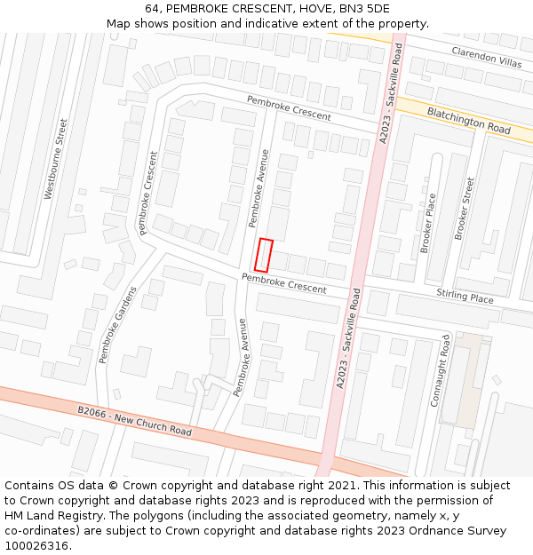 64, PEMBROKE CRESCENT, HOVE, BN3 5DE: Location map and indicative extent of plot