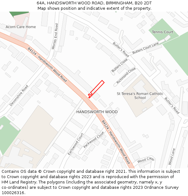 64A, HANDSWORTH WOOD ROAD, BIRMINGHAM, B20 2DT: Location map and indicative extent of plot