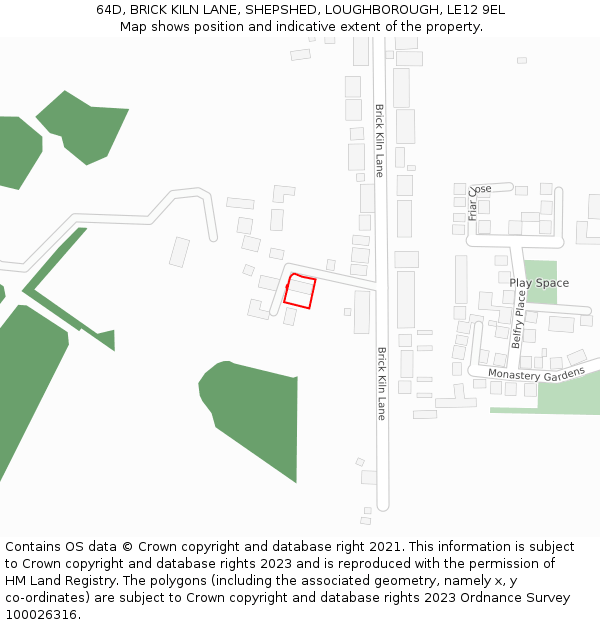 64D, BRICK KILN LANE, SHEPSHED, LOUGHBOROUGH, LE12 9EL: Location map and indicative extent of plot