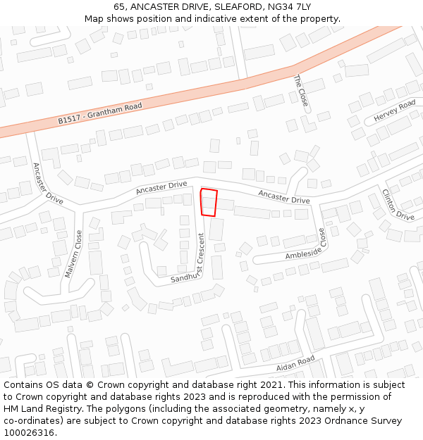 65, ANCASTER DRIVE, SLEAFORD, NG34 7LY: Location map and indicative extent of plot