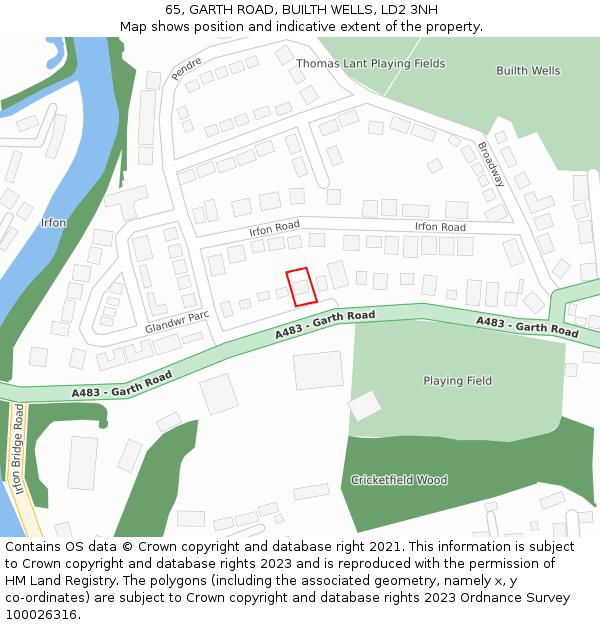 65, GARTH ROAD, BUILTH WELLS, LD2 3NH: Location map and indicative extent of plot