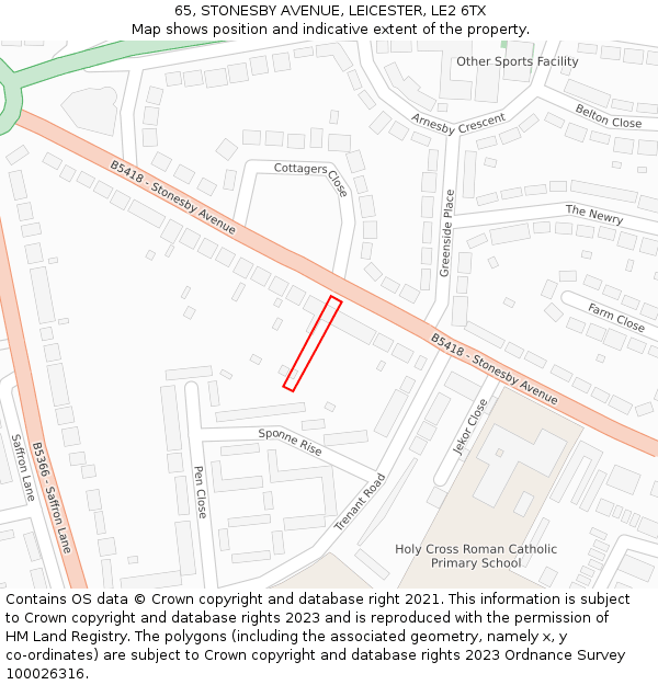 65, STONESBY AVENUE, LEICESTER, LE2 6TX: Location map and indicative extent of plot