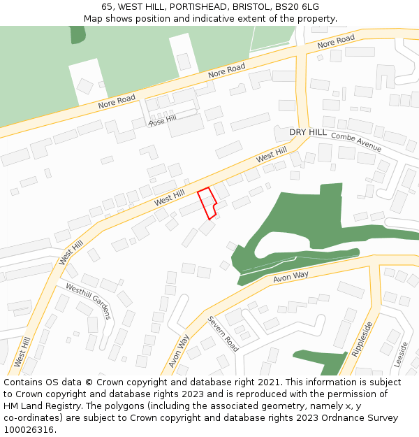 65, WEST HILL, PORTISHEAD, BRISTOL, BS20 6LG: Location map and indicative extent of plot