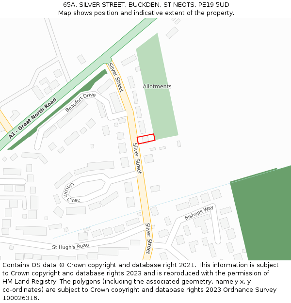 65A, SILVER STREET, BUCKDEN, ST NEOTS, PE19 5UD: Location map and indicative extent of plot