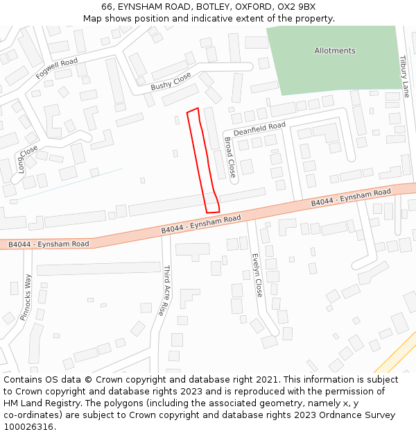 66, EYNSHAM ROAD, BOTLEY, OXFORD, OX2 9BX: Location map and indicative extent of plot