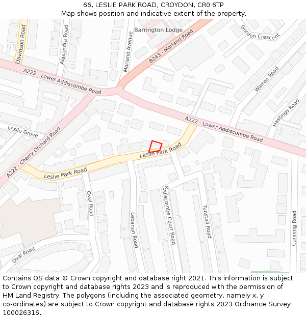 66, LESLIE PARK ROAD, CROYDON, CR0 6TP: Location map and indicative extent of plot