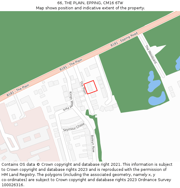 66, THE PLAIN, EPPING, CM16 6TW: Location map and indicative extent of plot