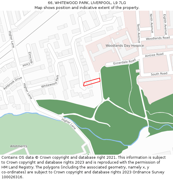 66, WHITEWOOD PARK, LIVERPOOL, L9 7LG: Location map and indicative extent of plot