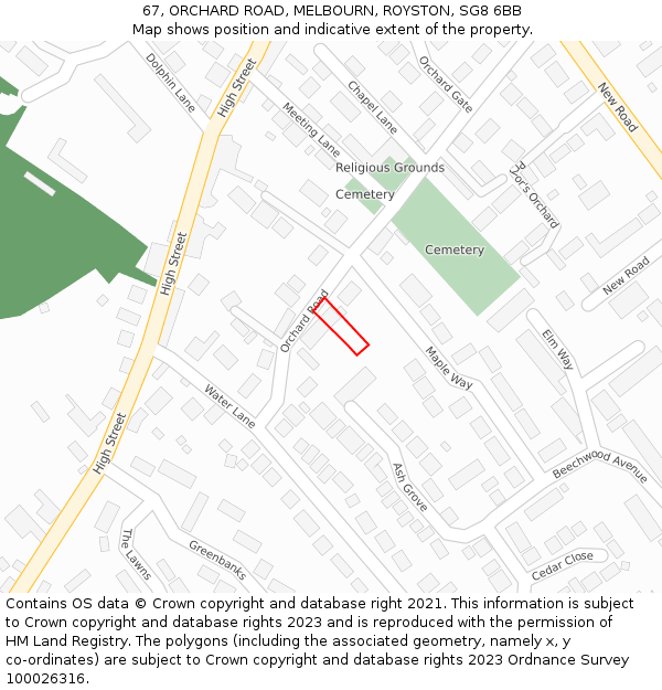 67, ORCHARD ROAD, MELBOURN, ROYSTON, SG8 6BB: Location map and indicative extent of plot