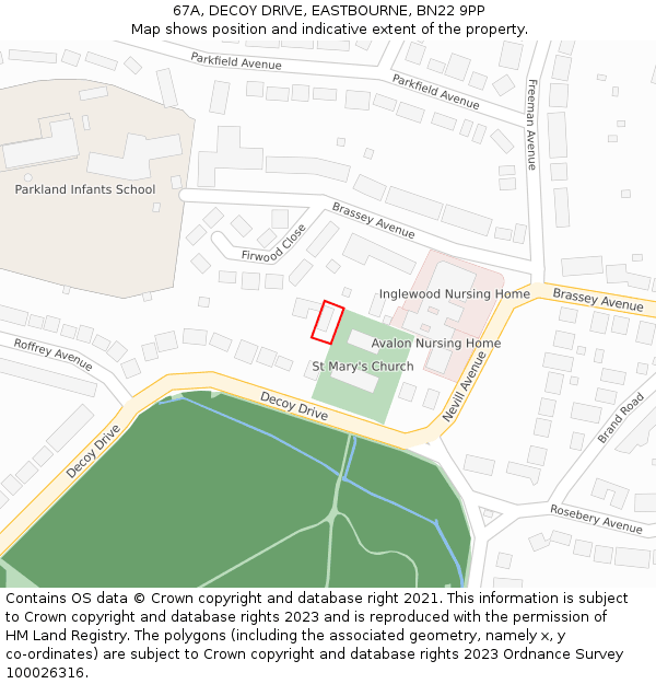 67A, DECOY DRIVE, EASTBOURNE, BN22 9PP: Location map and indicative extent of plot