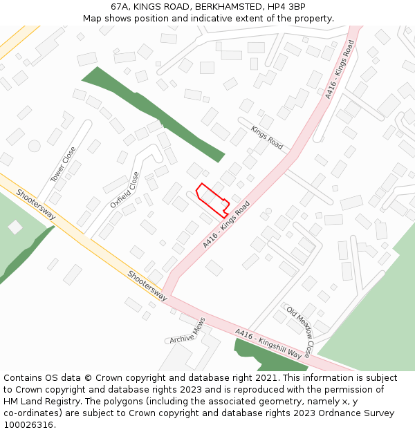 67A, KINGS ROAD, BERKHAMSTED, HP4 3BP: Location map and indicative extent of plot