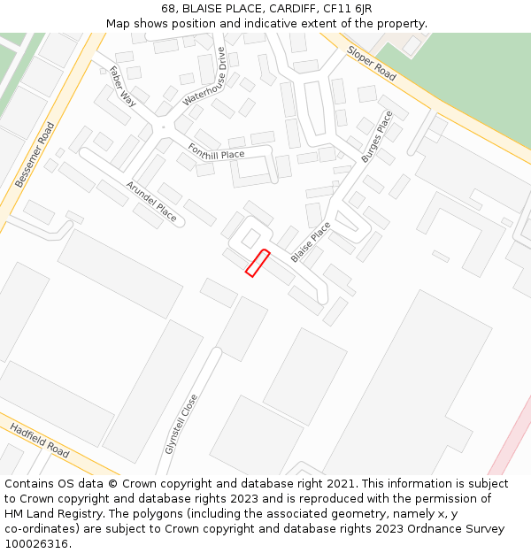 68, BLAISE PLACE, CARDIFF, CF11 6JR: Location map and indicative extent of plot