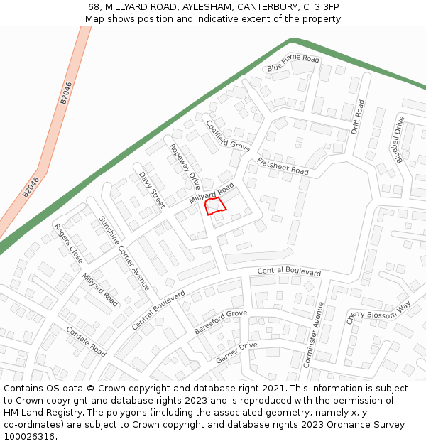 68, MILLYARD ROAD, AYLESHAM, CANTERBURY, CT3 3FP: Location map and indicative extent of plot