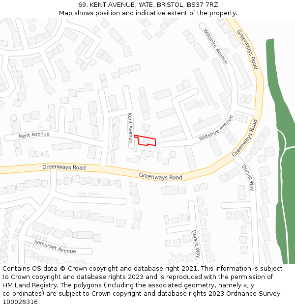 69, KENT AVENUE, YATE, BRISTOL, BS37 7RZ: Location map and indicative extent of plot