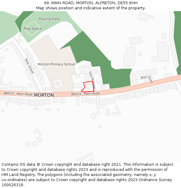 69, MAIN ROAD, MORTON, ALFRETON, DE55 6HH: Location map and indicative extent of plot