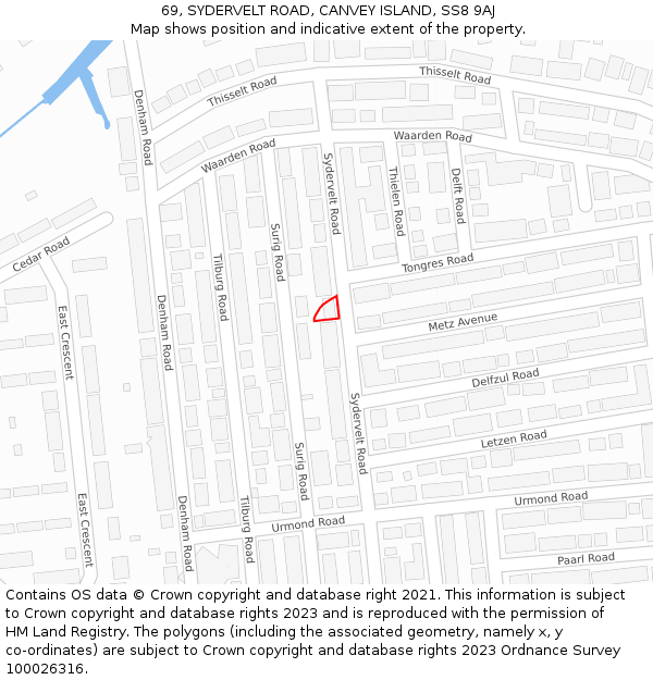 69, SYDERVELT ROAD, CANVEY ISLAND, SS8 9AJ: Location map and indicative extent of plot