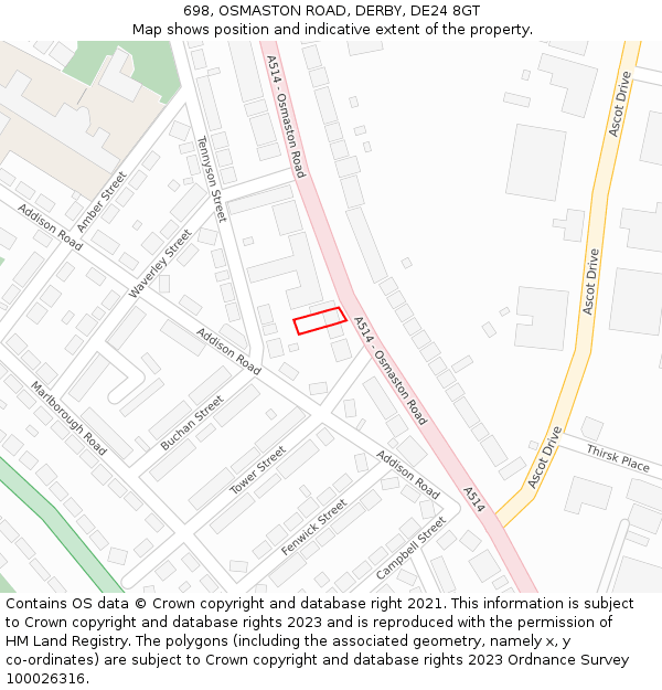 698, OSMASTON ROAD, DERBY, DE24 8GT: Location map and indicative extent of plot