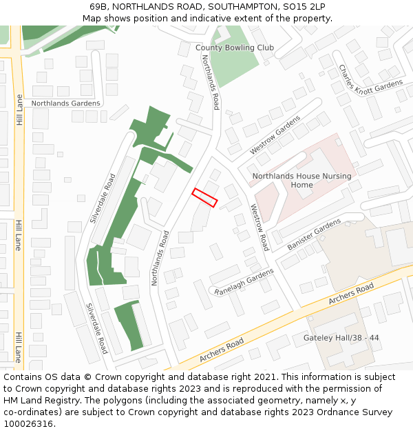 69B, NORTHLANDS ROAD, SOUTHAMPTON, SO15 2LP: Location map and indicative extent of plot