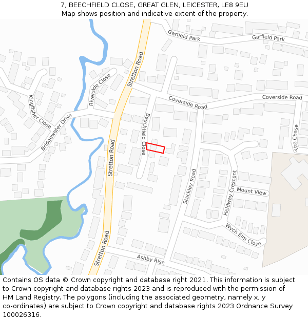 7, BEECHFIELD CLOSE, GREAT GLEN, LEICESTER, LE8 9EU: Location map and indicative extent of plot