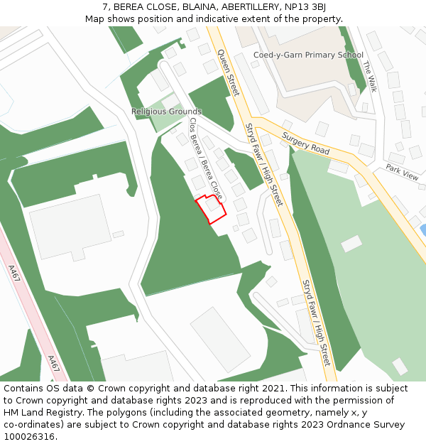 7, BEREA CLOSE, BLAINA, ABERTILLERY, NP13 3BJ: Location map and indicative extent of plot