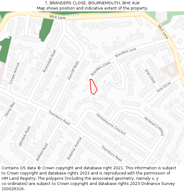 7, BRANDERS CLOSE, BOURNEMOUTH, BH6 4LW: Location map and indicative extent of plot