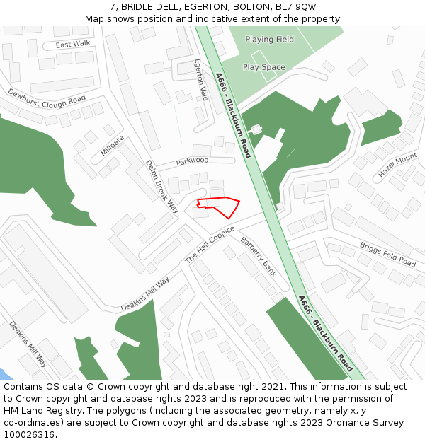 7, BRIDLE DELL, EGERTON, BOLTON, BL7 9QW: Location map and indicative extent of plot