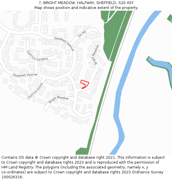 7, BRIGHT MEADOW, HALFWAY, SHEFFIELD, S20 4SY: Location map and indicative extent of plot