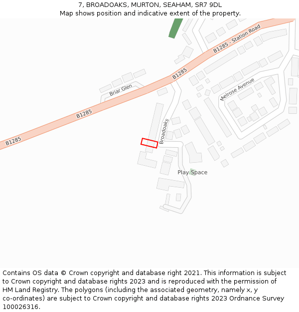 7, BROADOAKS, MURTON, SEAHAM, SR7 9DL: Location map and indicative extent of plot