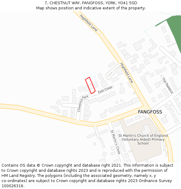 7, CHESTNUT WAY, FANGFOSS, YORK, YO41 5SD: Location map and indicative extent of plot