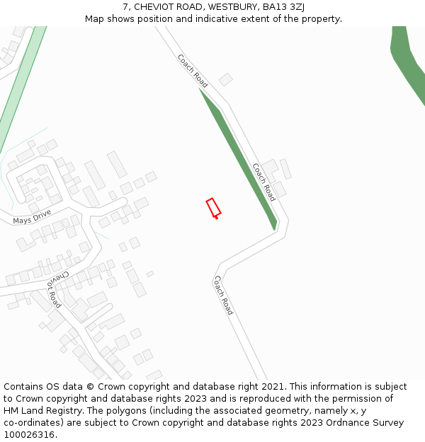 7, CHEVIOT ROAD, WESTBURY, BA13 3ZJ: Location map and indicative extent of plot