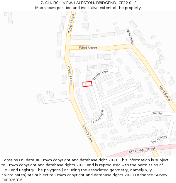 7, CHURCH VIEW, LALESTON, BRIDGEND, CF32 0HF: Location map and indicative extent of plot