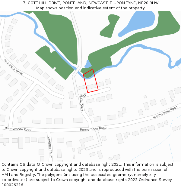 7, COTE HILL DRIVE, PONTELAND, NEWCASTLE UPON TYNE, NE20 9HW: Location map and indicative extent of plot