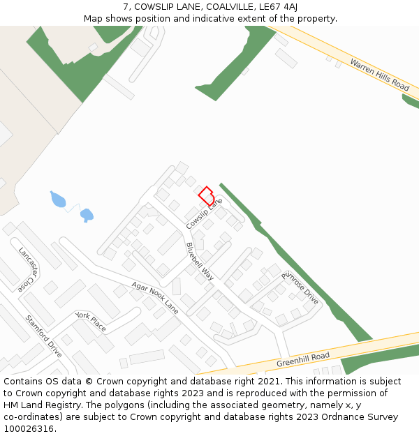 7, COWSLIP LANE, COALVILLE, LE67 4AJ: Location map and indicative extent of plot