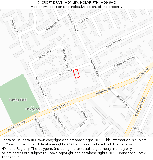 7, CROFT DRIVE, HONLEY, HOLMFIRTH, HD9 6HQ: Location map and indicative extent of plot