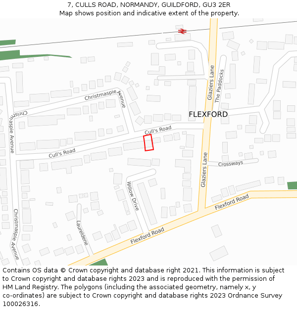 7, CULLS ROAD, NORMANDY, GUILDFORD, GU3 2ER: Location map and indicative extent of plot